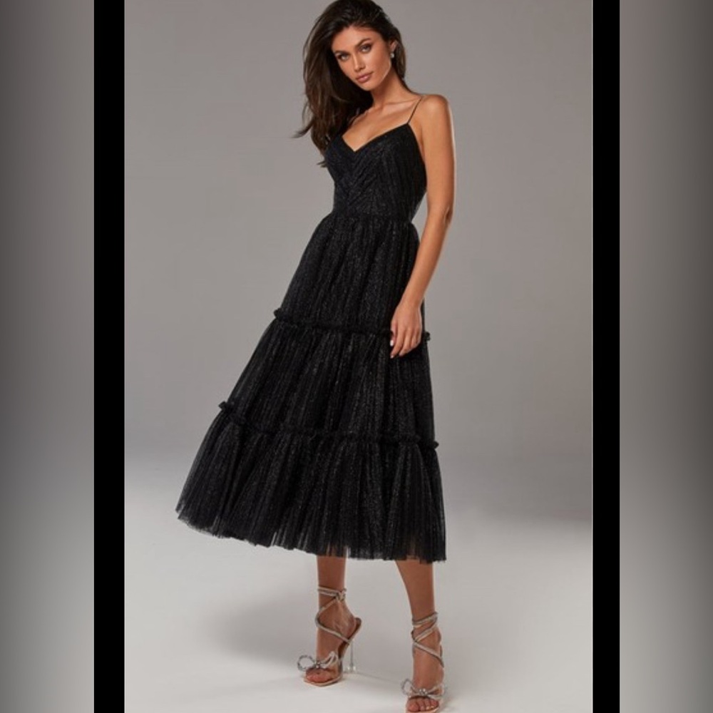 Milla Nova glittery black tulle midi Dress NWT